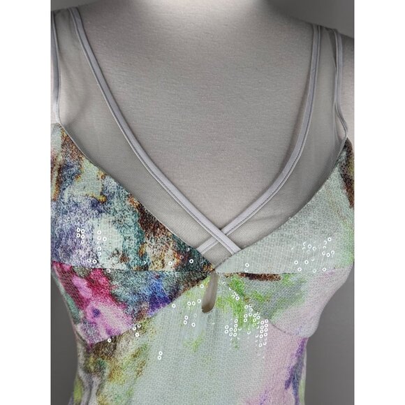 NWT Theia Watercolor Sequin Gown Size 4 Bodycon Column Maxi Dress Muted Colors - Picture 6 of 16